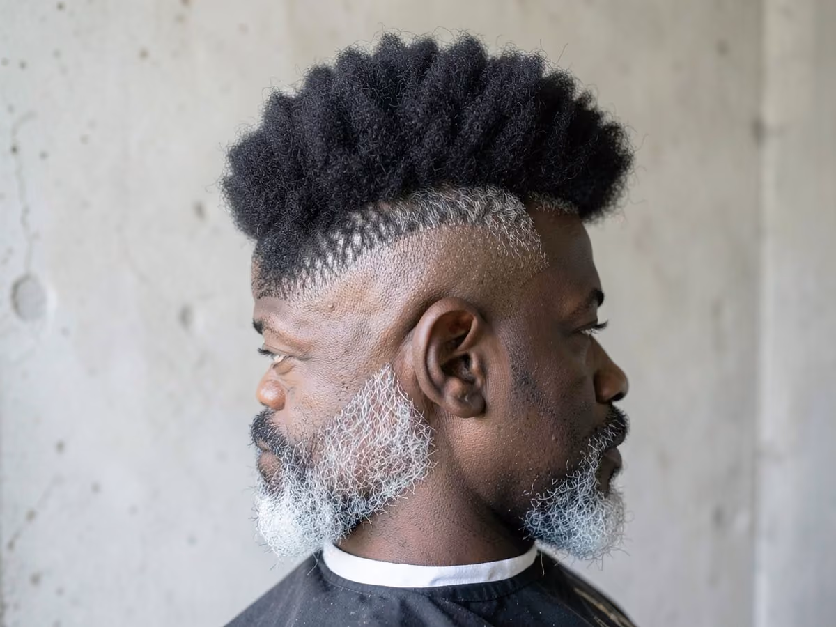 Man with an afro puff with taper fade