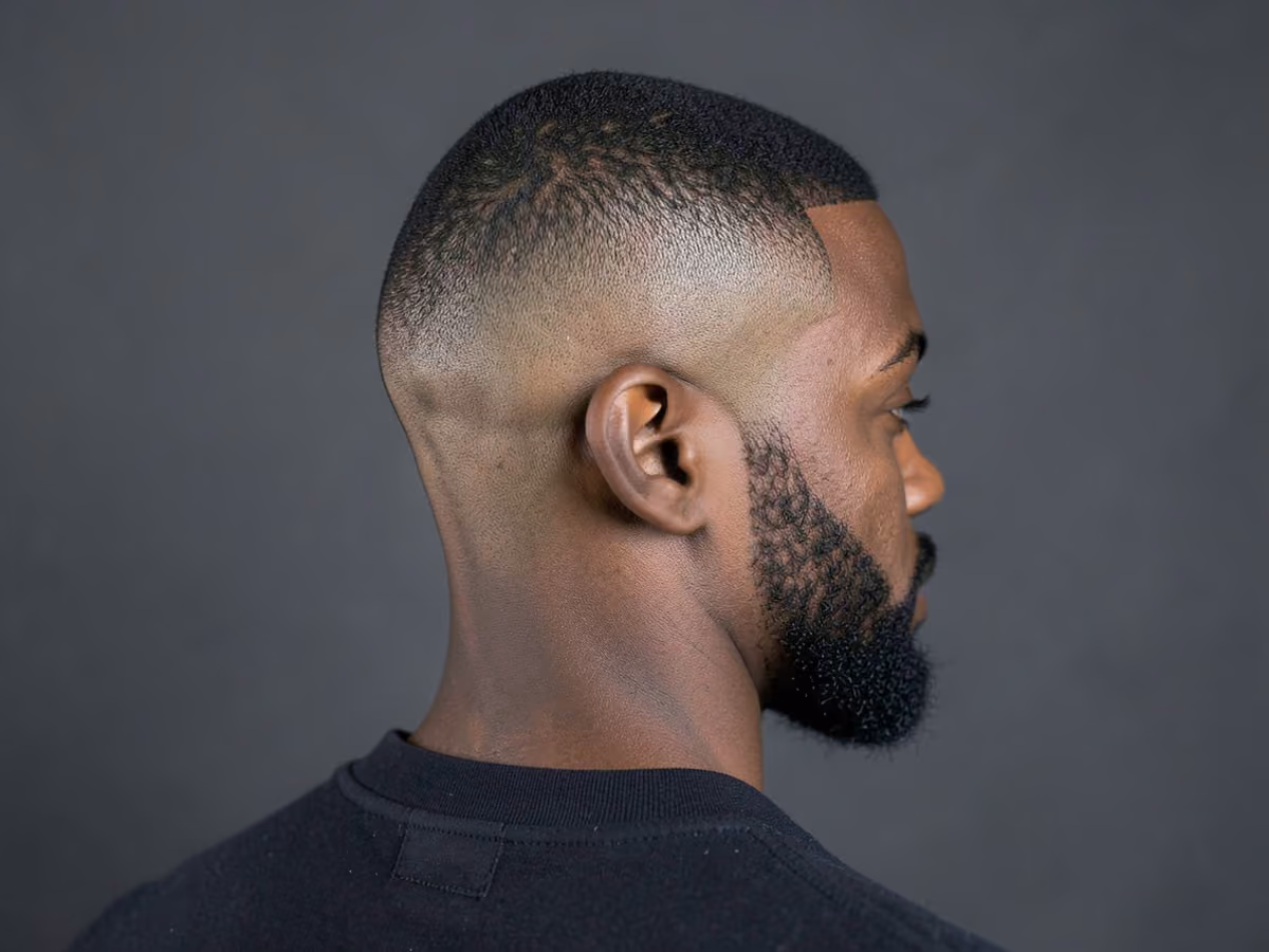 Man with a bald fade for thinning crown