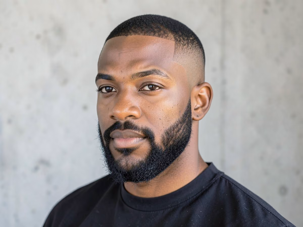 Man with a bald fade with circle beard