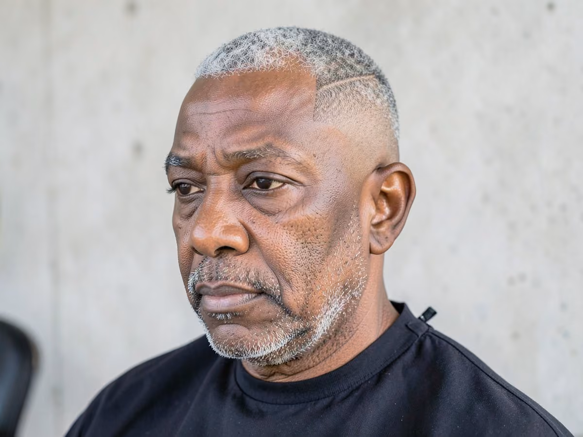 Man with a bald fade with razor part