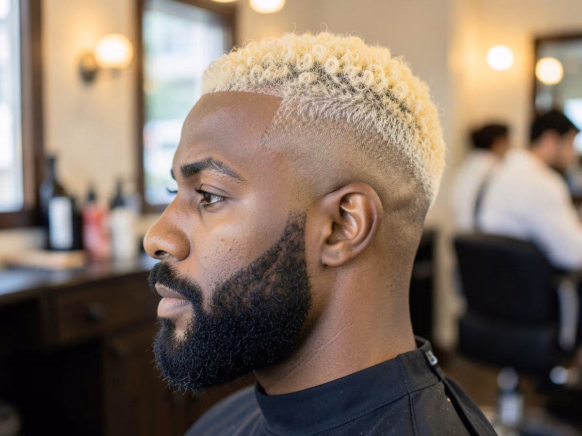 Man with a bleached buzz cut with fade