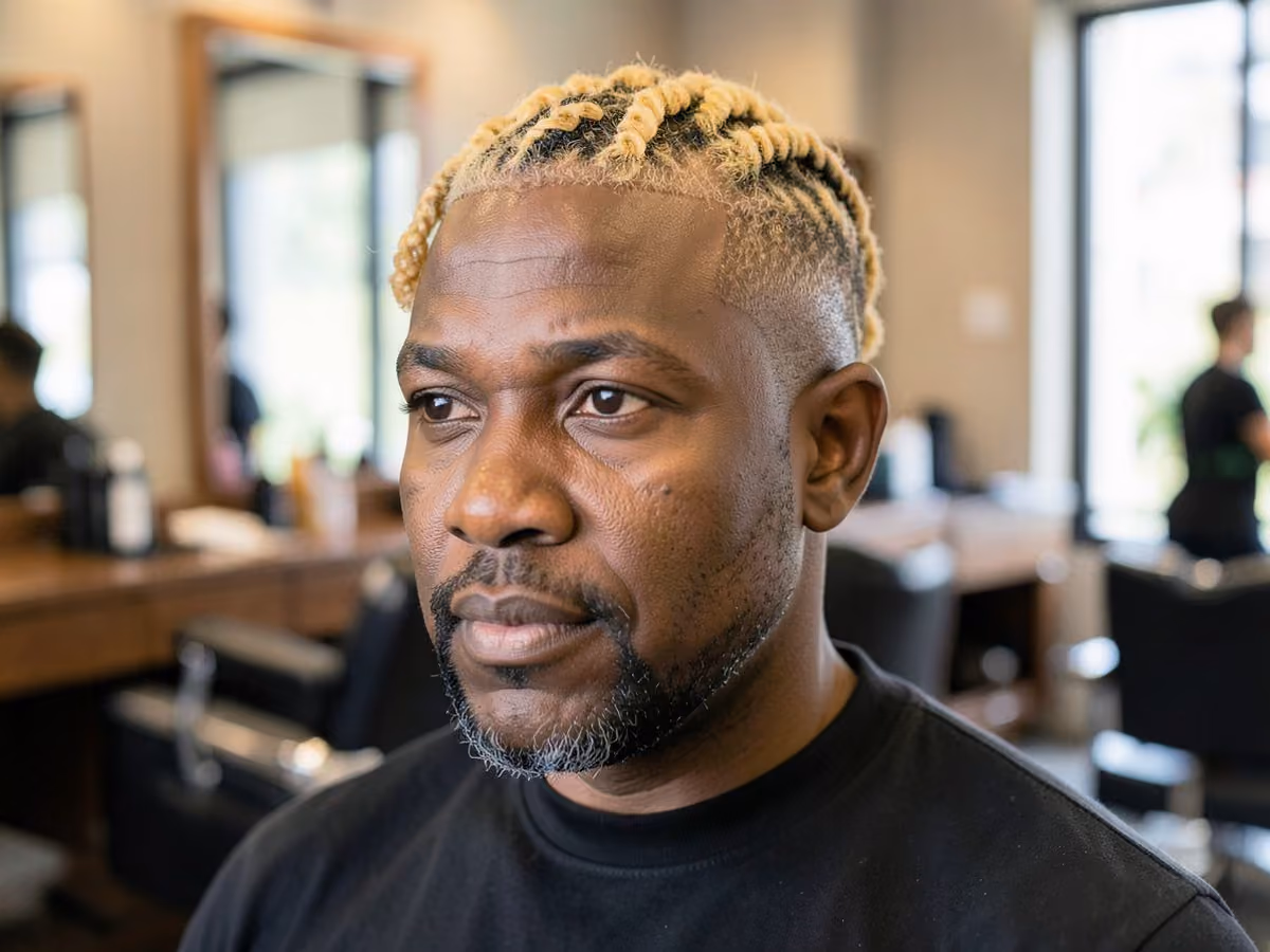 Man with a blonde twists with fade