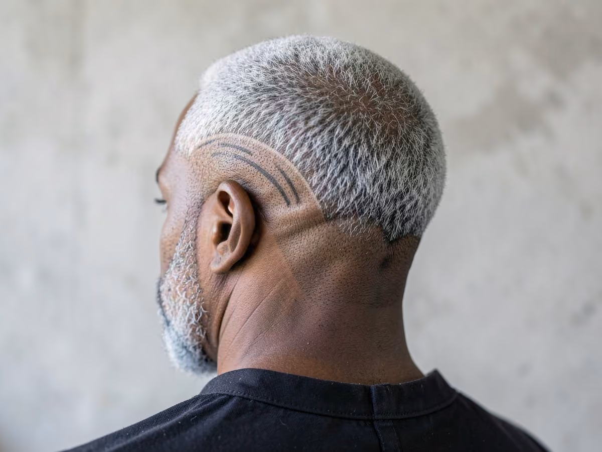 Man with a burst fade with nape design