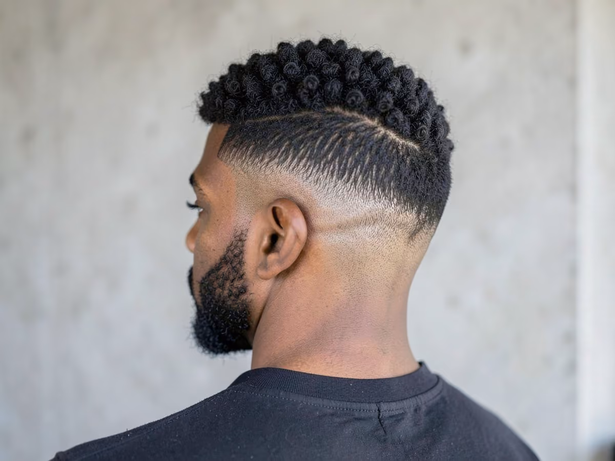 Man with a coily caesar with skin fade