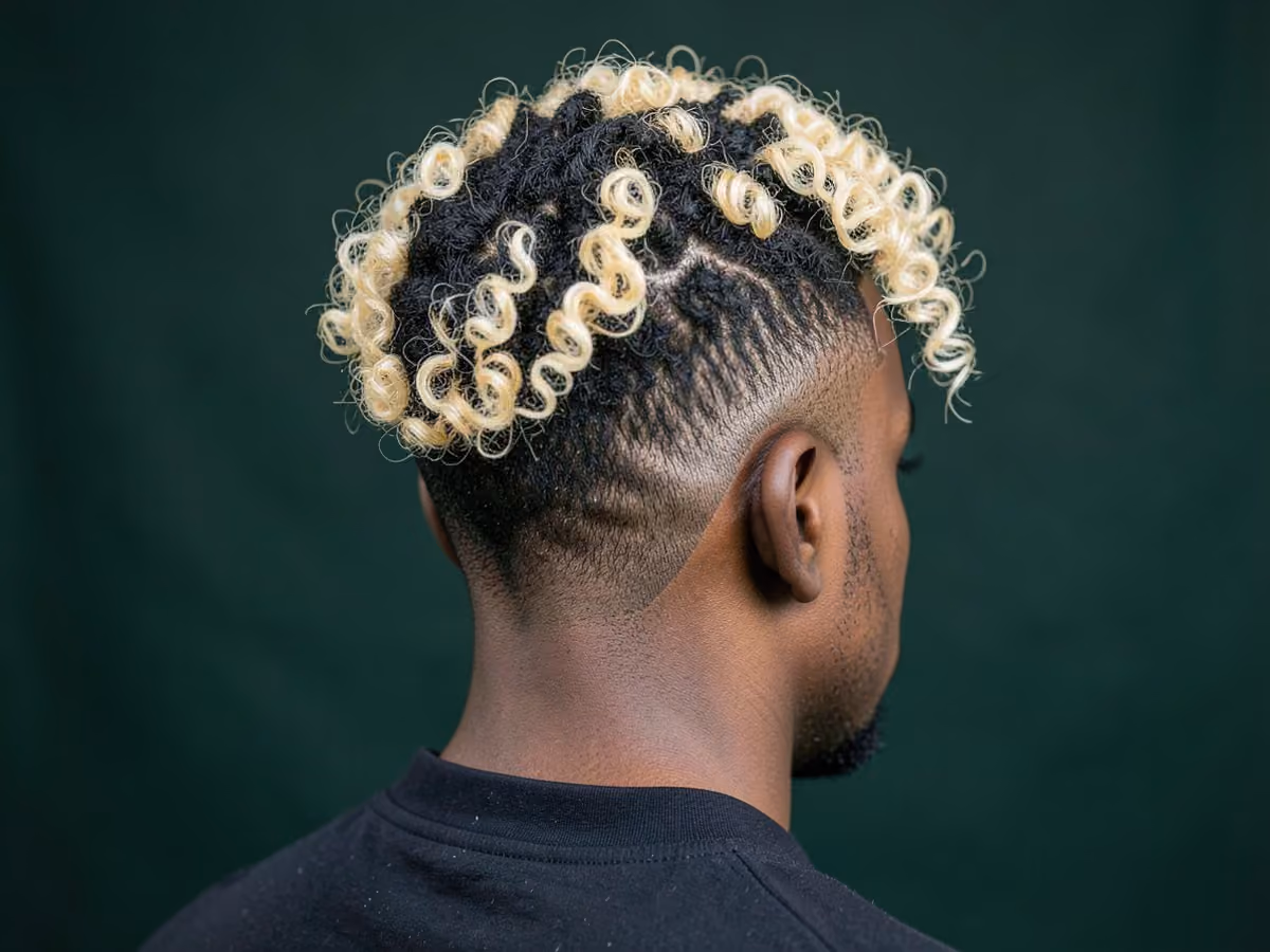 Man with a coily frohawk with drop fade