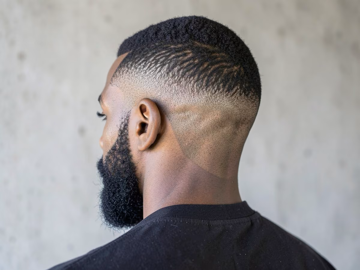 Man with a crew cut with drop fade