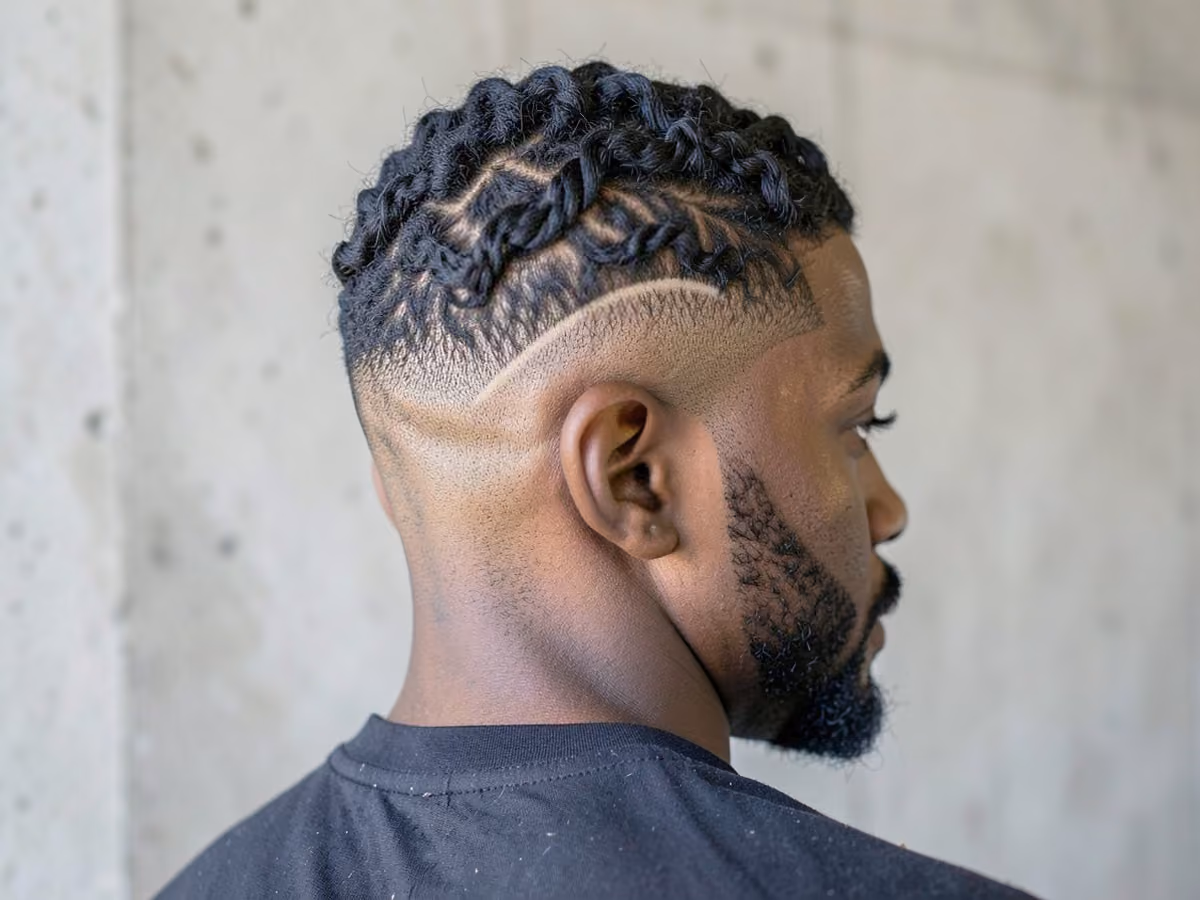 Man with a drop fade with twist out