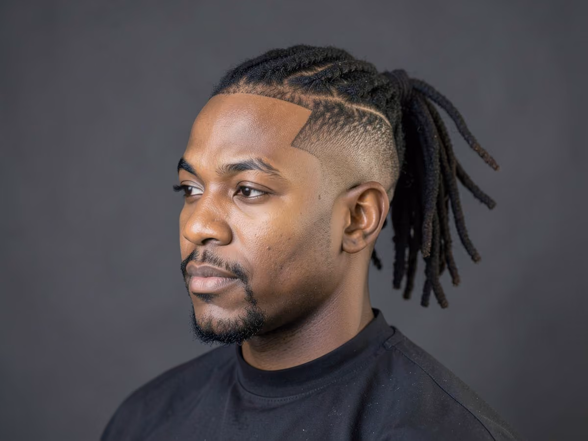 Man with a loc ponytail with undercut fade
