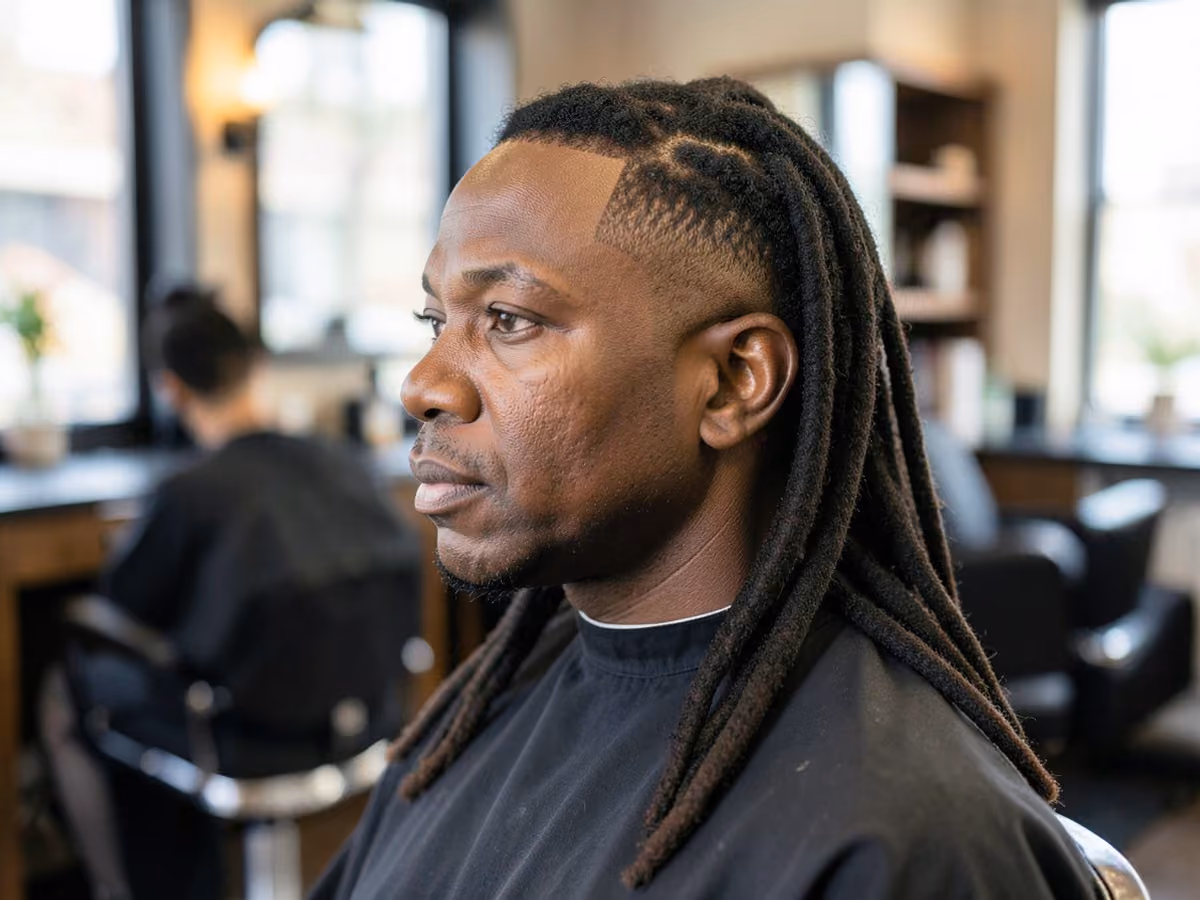 Man with a long locs with taper fade