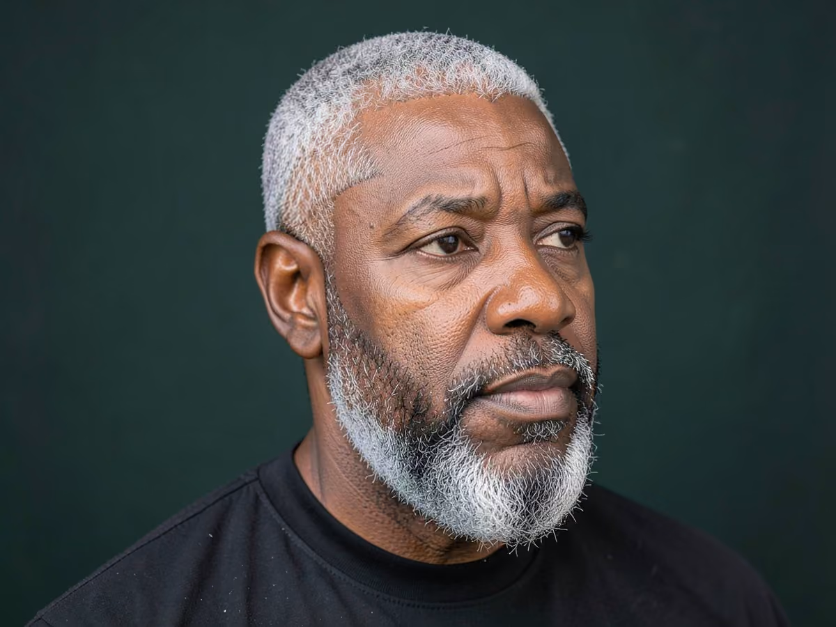 Man with a low fade with connected beard