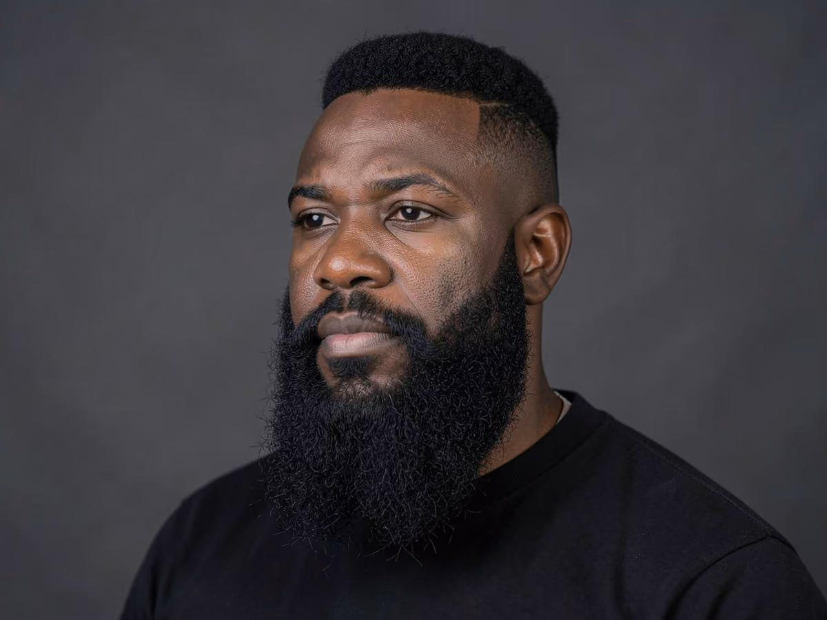 Man with a low taper with long full beard haircut
