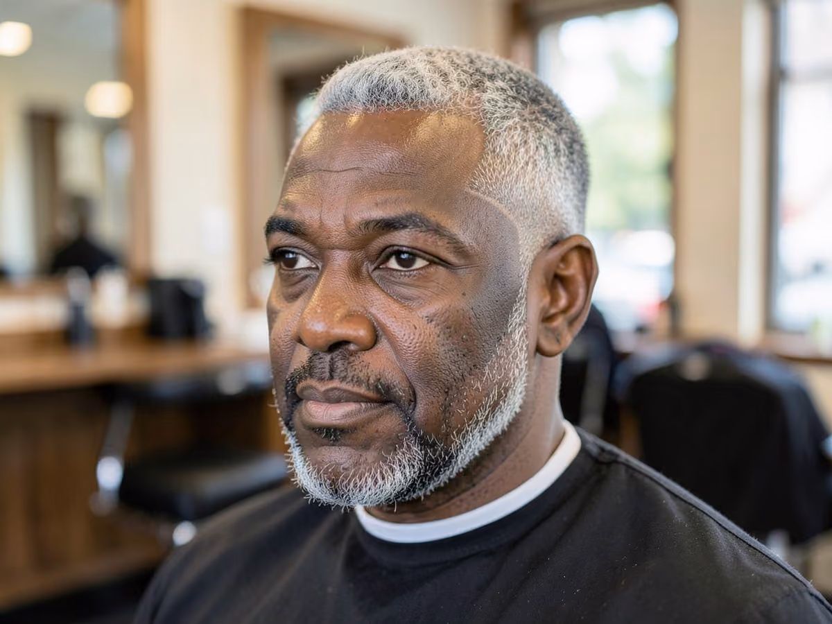 Man with a mid fade with chin strap