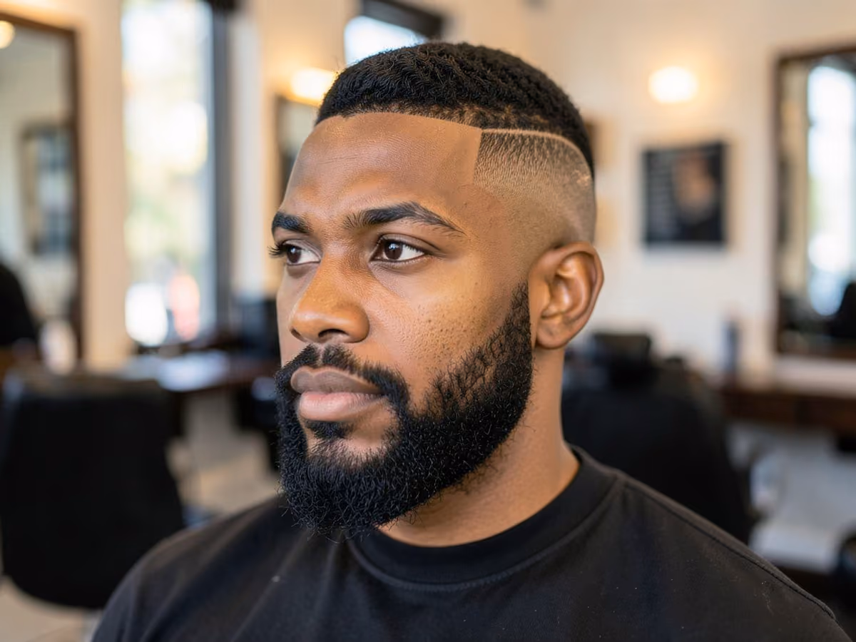 Man with a mid fade with ducktail beard