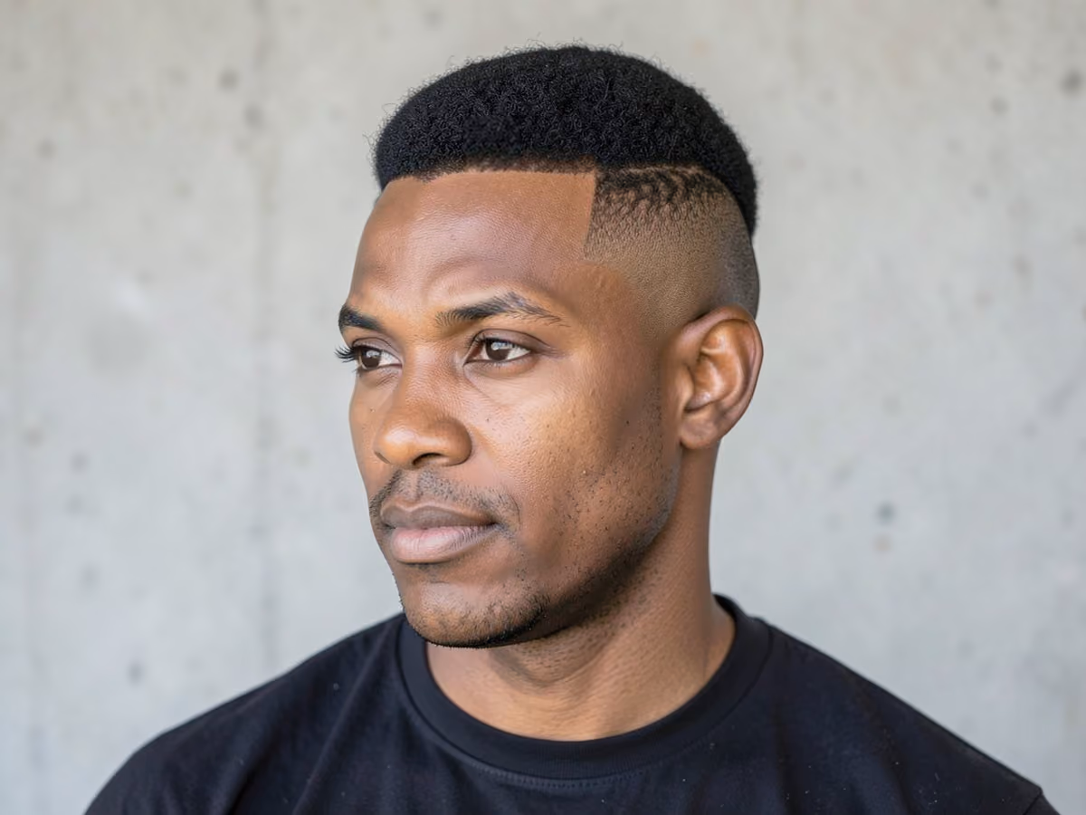 Man with a mid fade with rounded afro