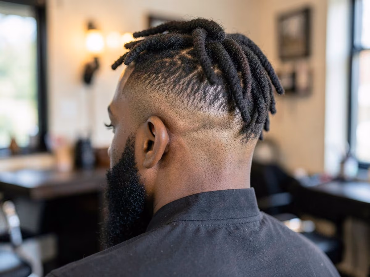 Man with a mid fade with short locs