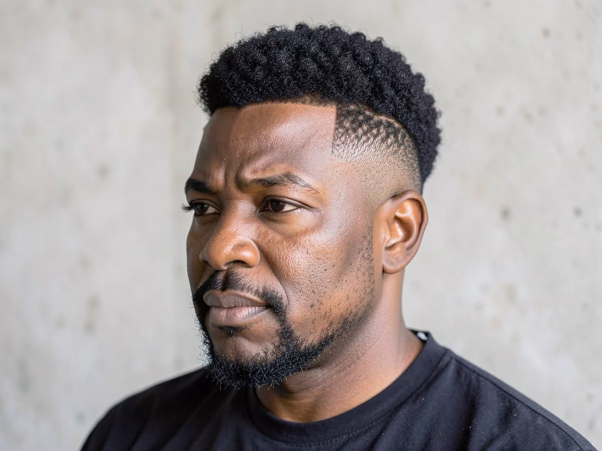 Man with a short afro with taper fade