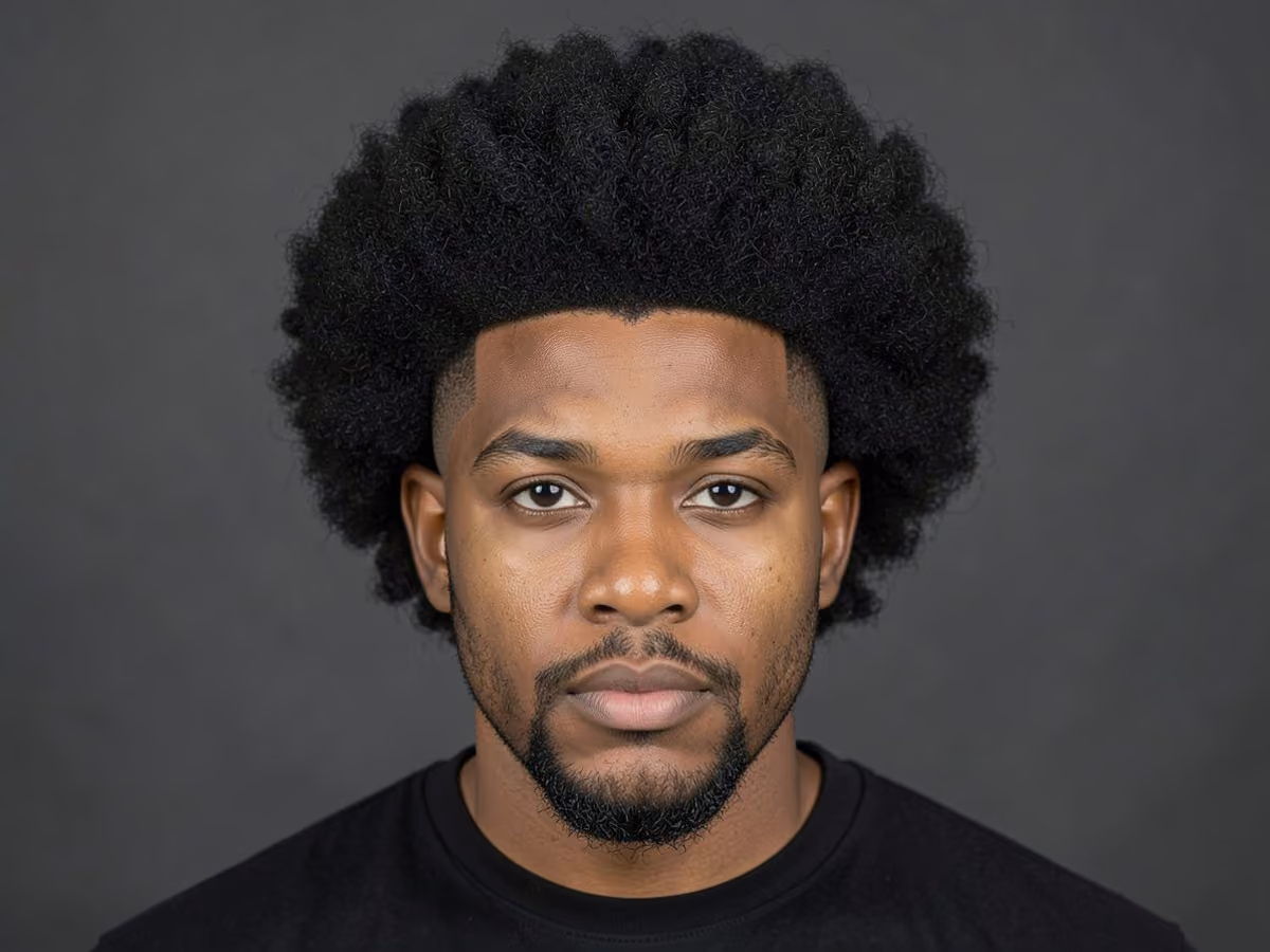 Man with a skin fade with big afro