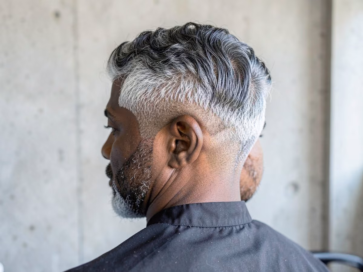 Man with a wolfed waves with burst fade