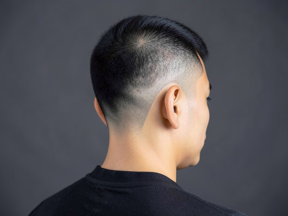 Man with a flat top drop fade