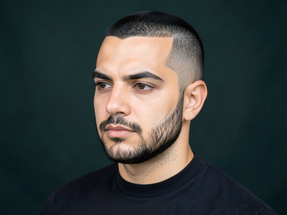 Man with a flat top with chin strap