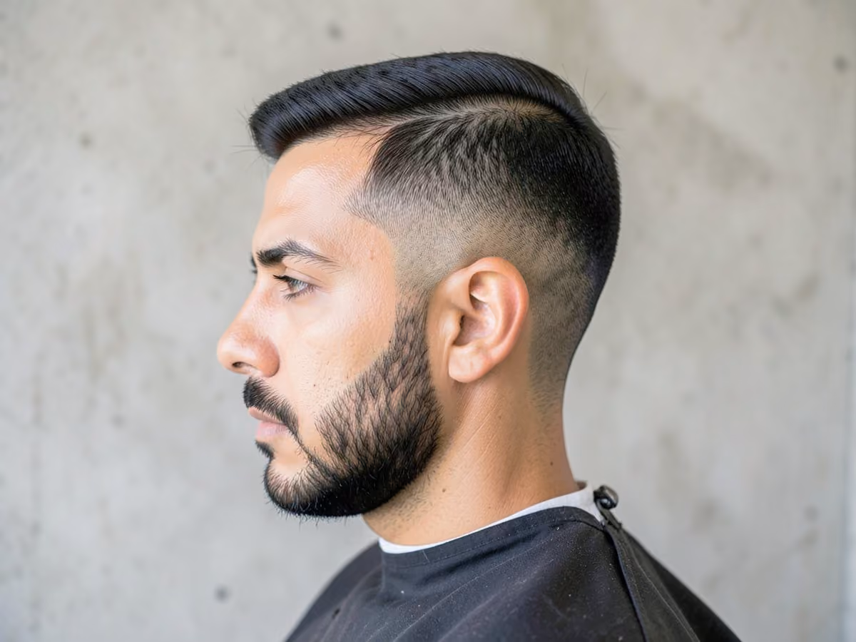 Man with a flat top with ducktail