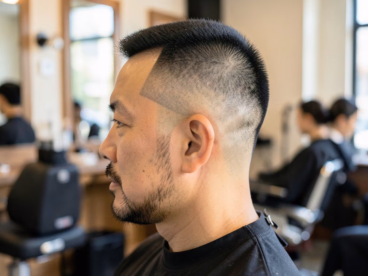 Man with a flat top with hard part