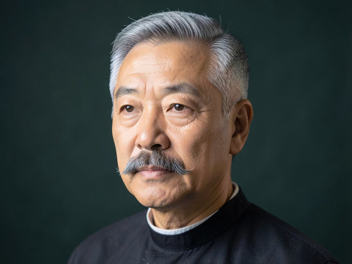 Man with a flat top with mustache