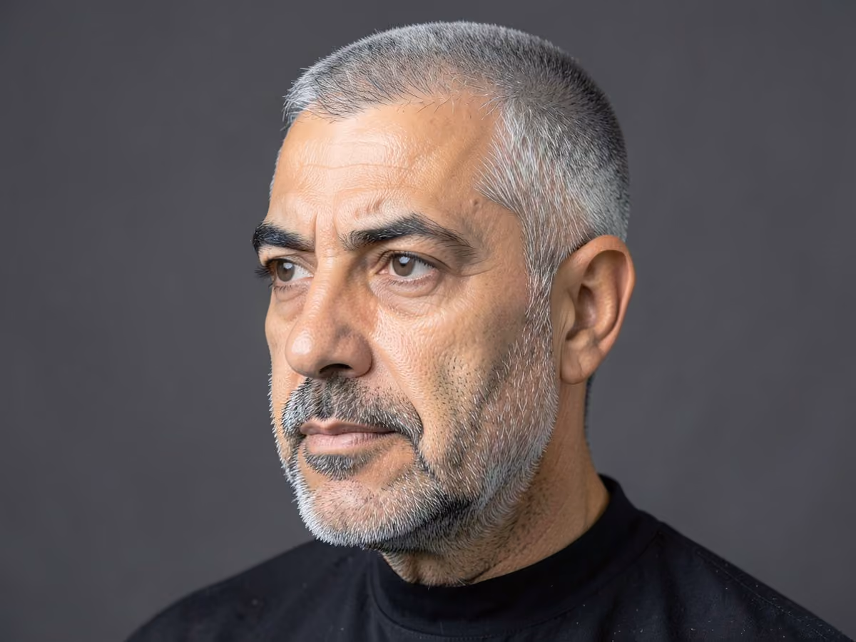 Man with a flat top with stubble