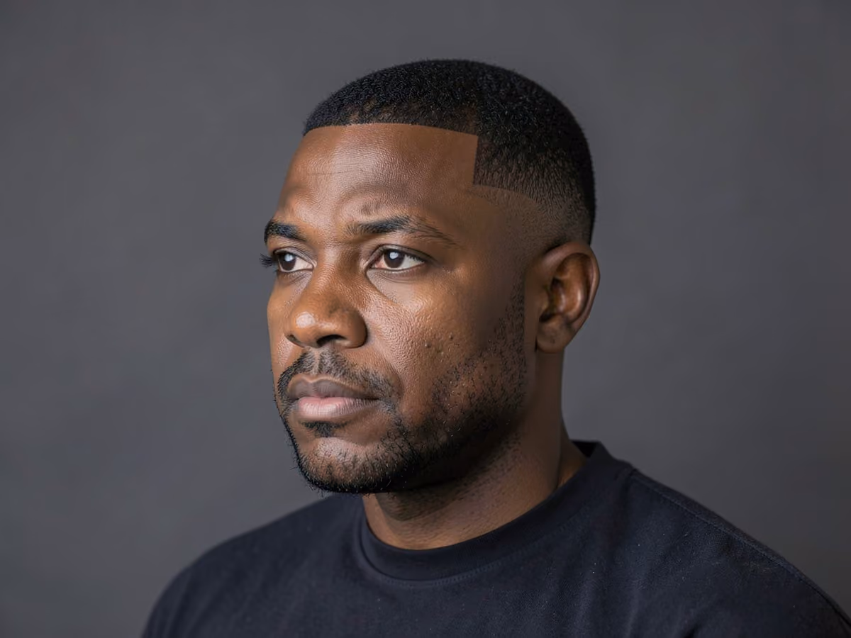 Man with a square corner flat top