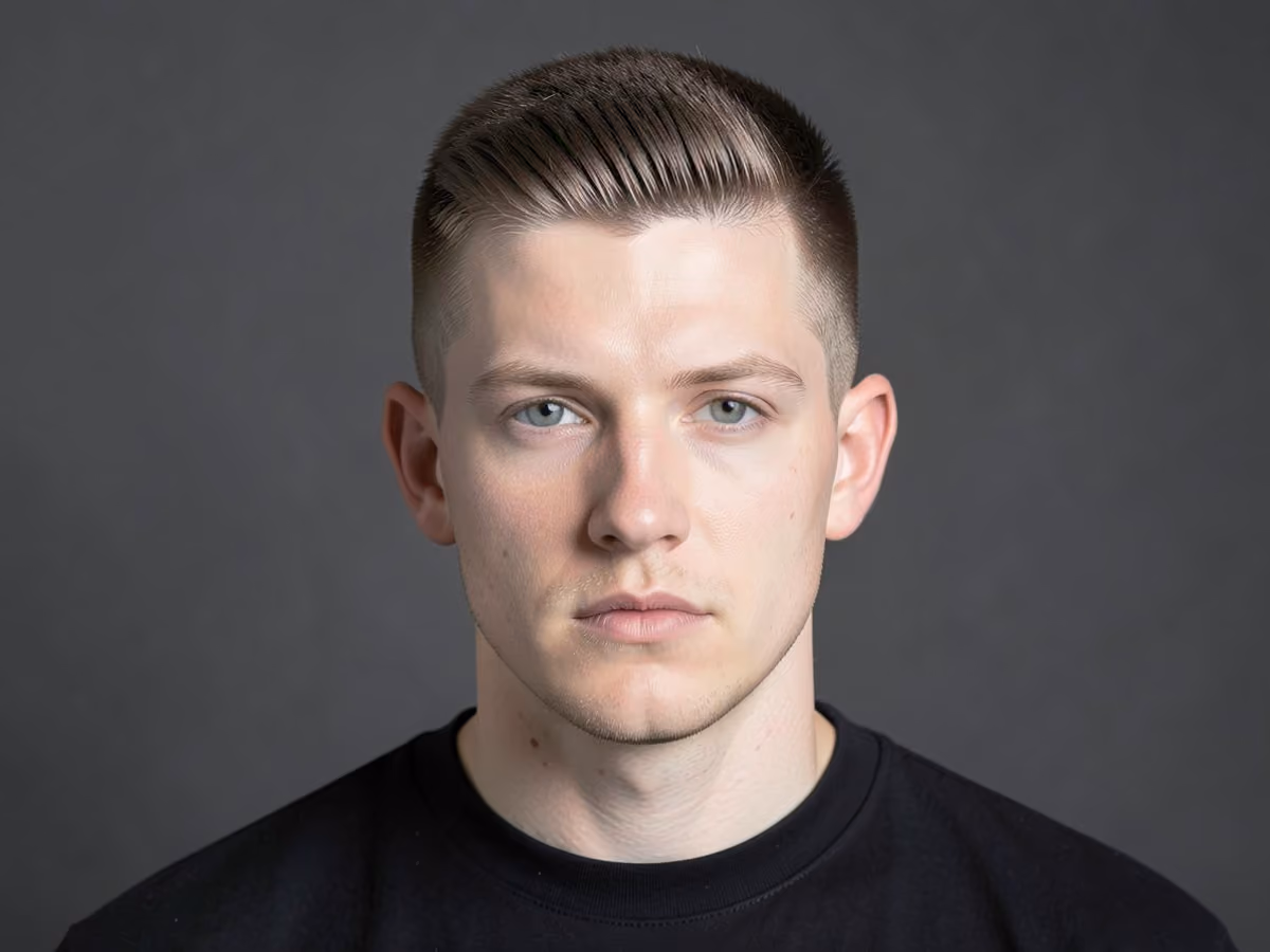 Man with a thick hair flat top