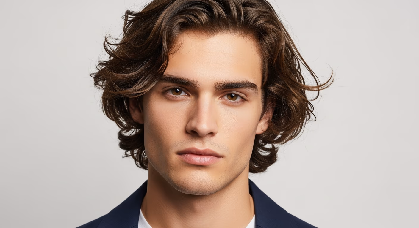 Bearded Flow Cut hairstyle for men 2026 — flow cut variation, best for wavy latino/mediterranean hair, modern barbering by Master Stylist Jessica Hamilton