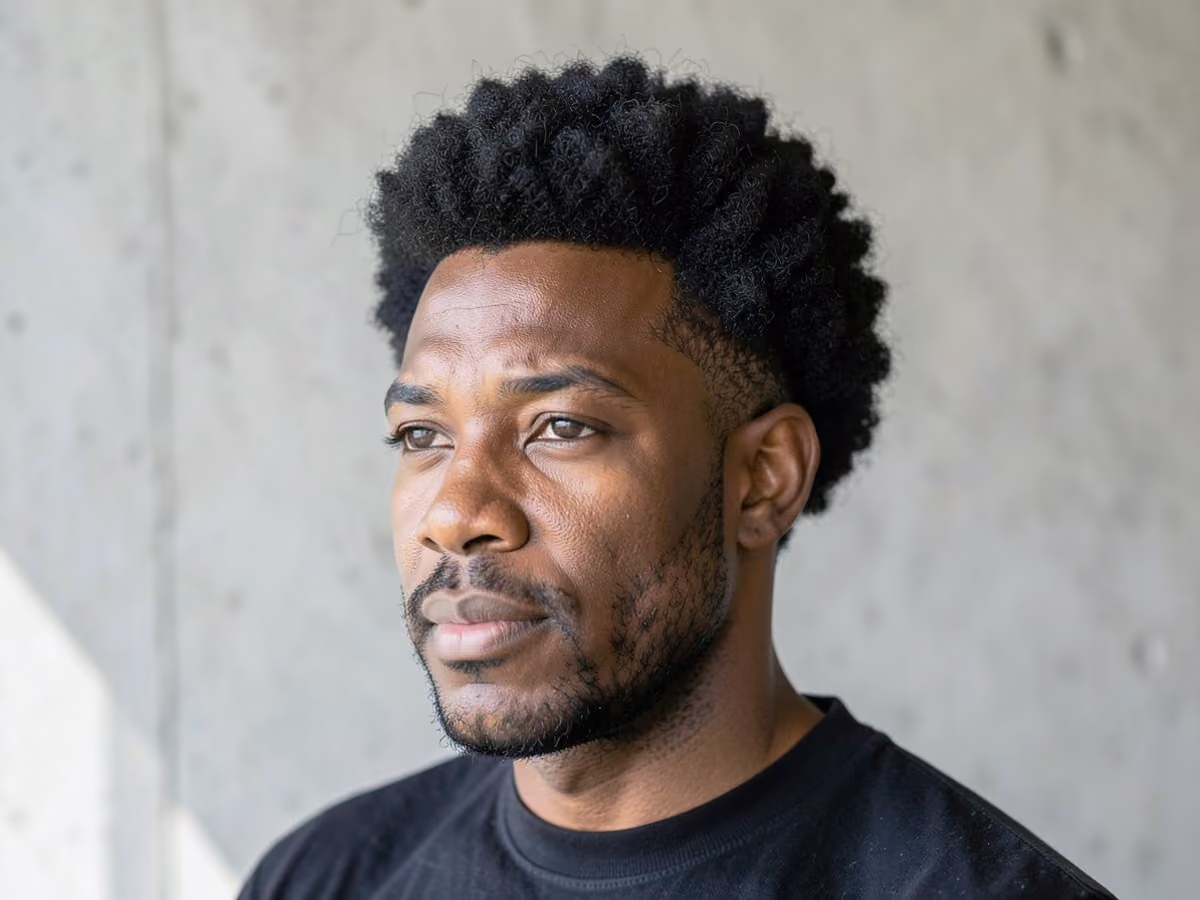 Man with a fluffy afro haircut