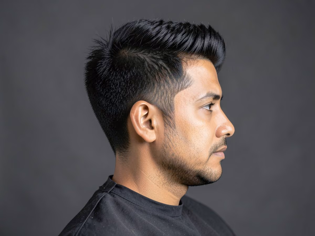 Man with a fluffy brush up haircut