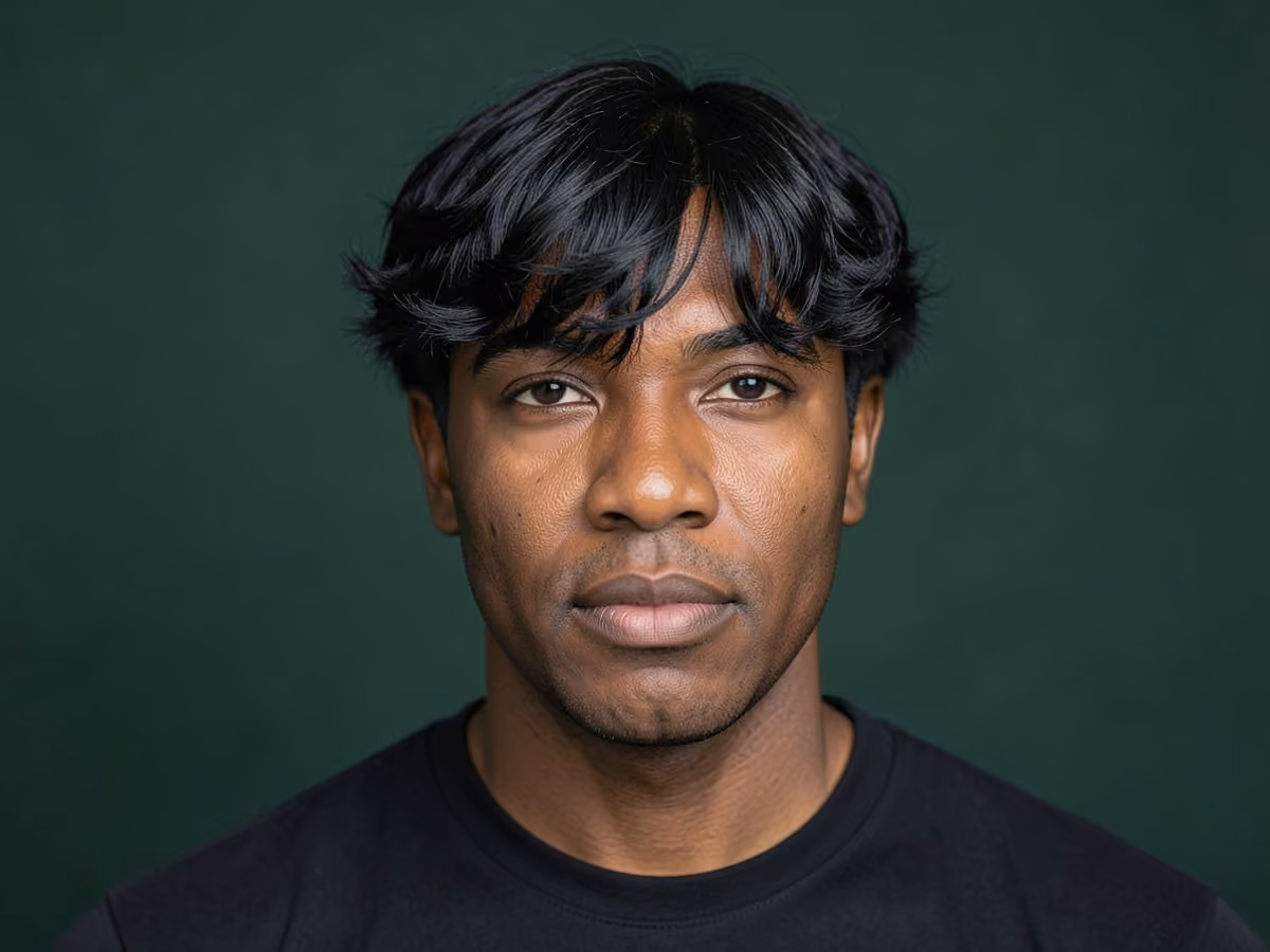 Man with a fluffy curtain bangs haircut