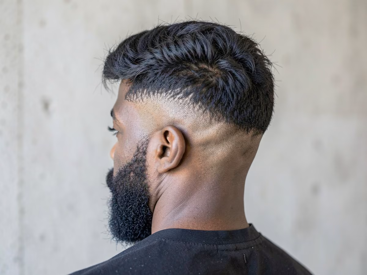 Man with a fluffy hair with high fade