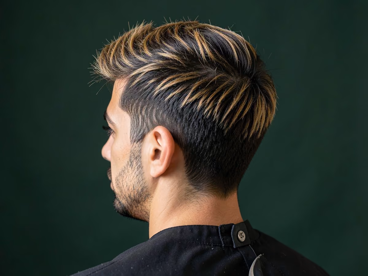 Man with a fluffy hair with highlights