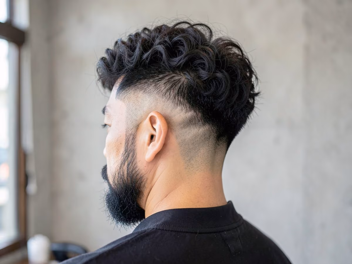 Man with a fluffy hair with line up