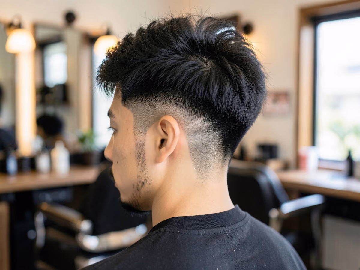 Man with a fluffy hair with low fade