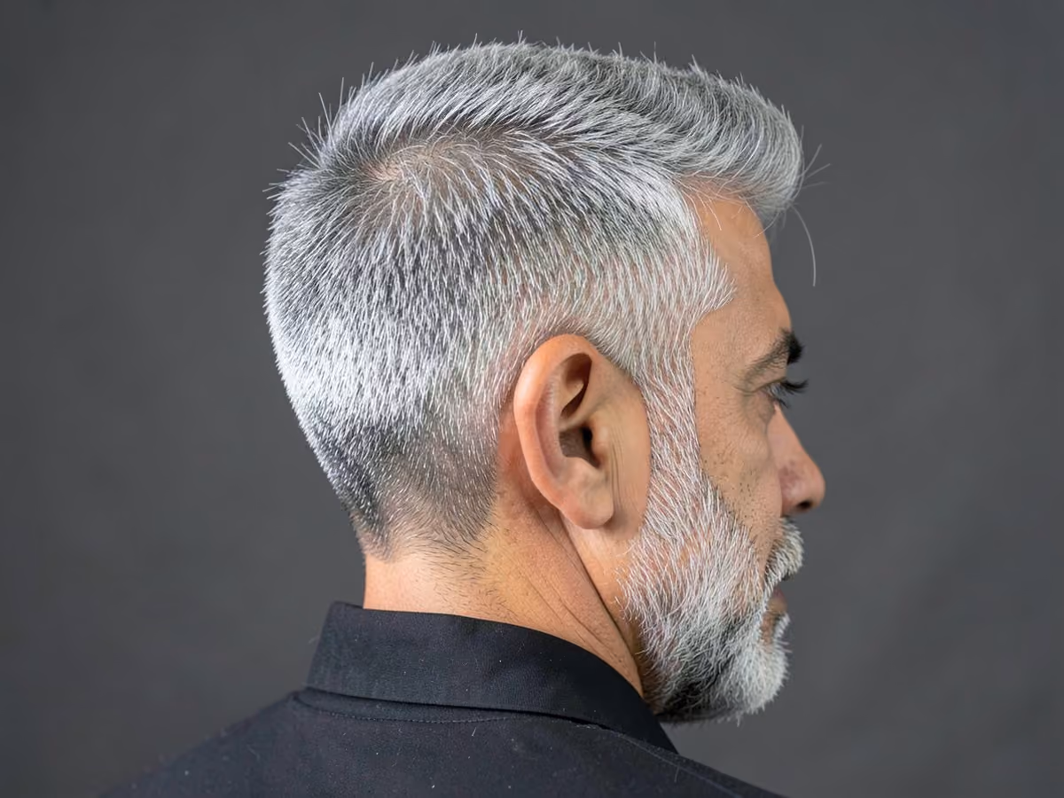 Man with a fluffy hair with scissor taper