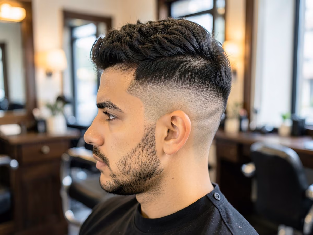 Man with a fluffy hair with taper fade