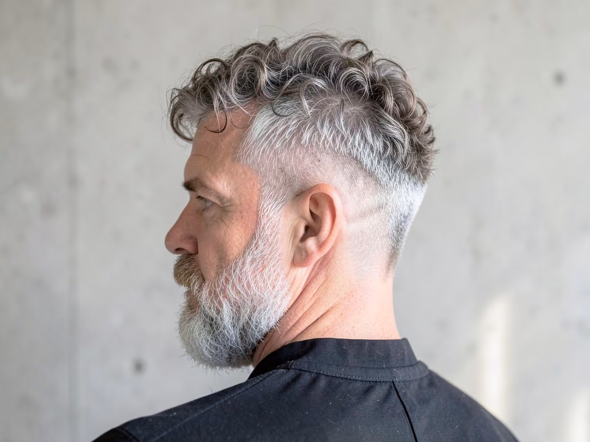 Man with a fluffy hair with temple fade