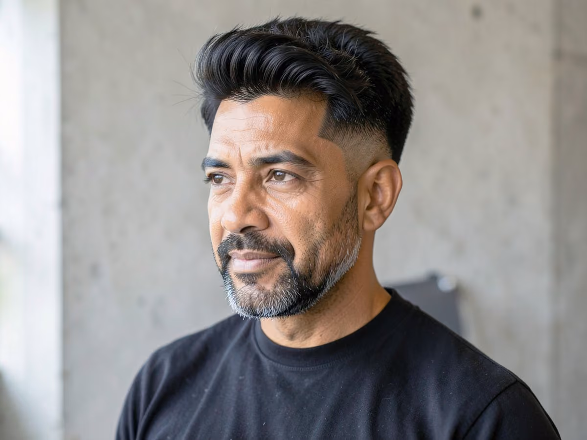 Man with a fluffy hair with undercut
