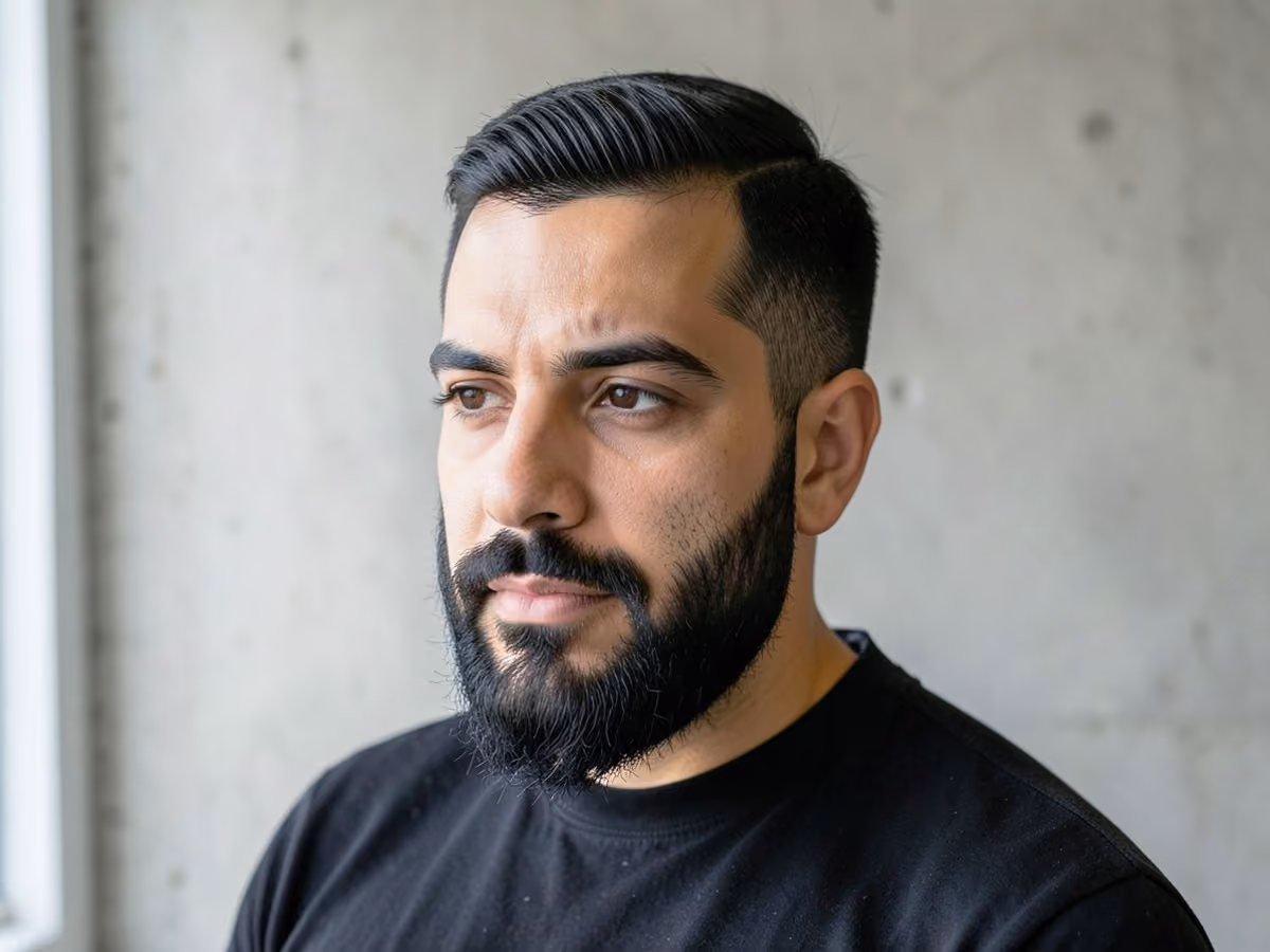 Man with a frat curtains haircut