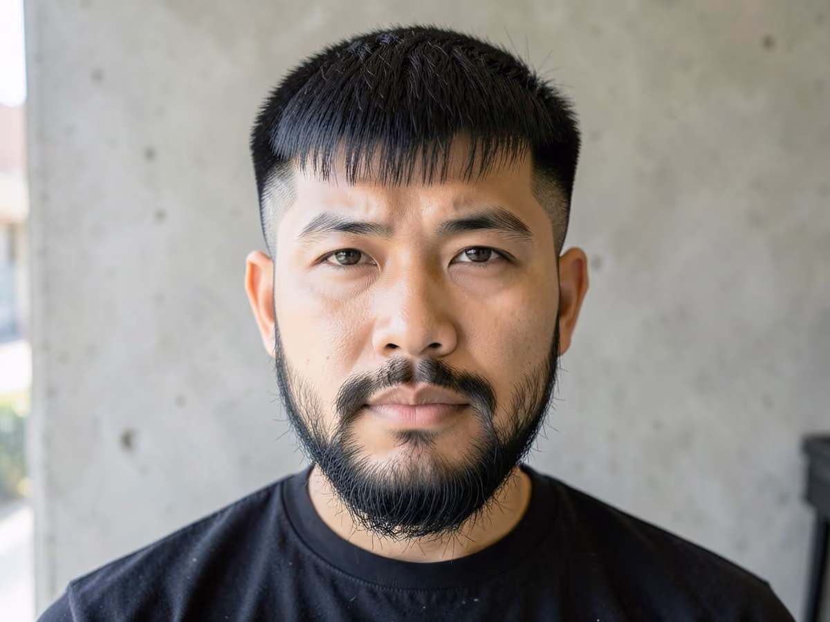 Man with a frat french crop haircut
