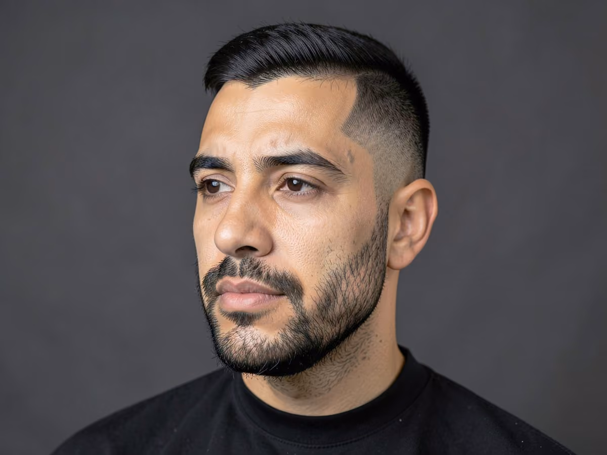 Man with a frat haircut with stubble