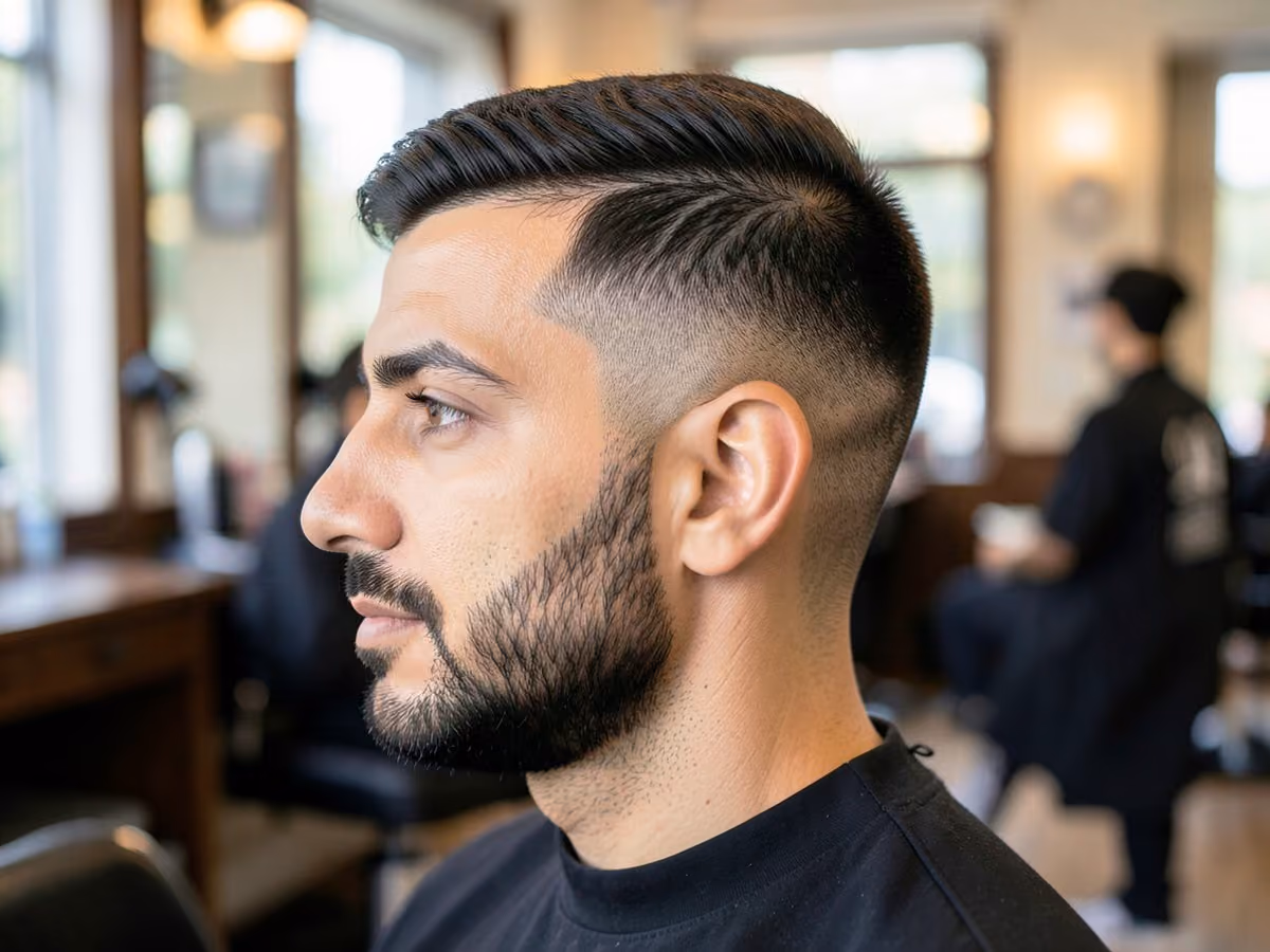 Man with a frat low taper haircut