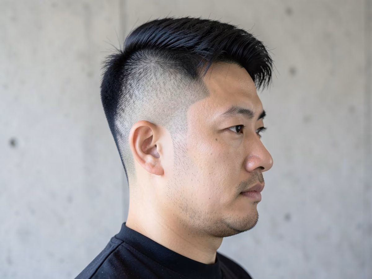 Man with a frat temple fade