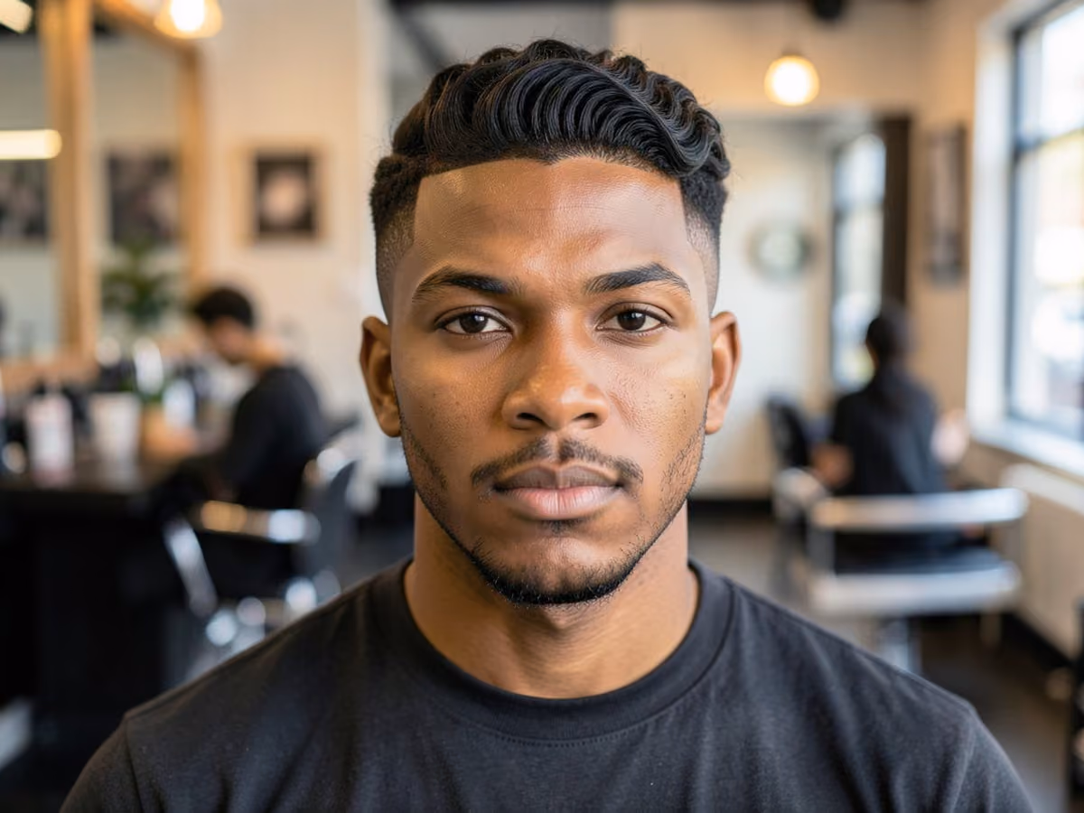 Man with a frat waves with taper haircut