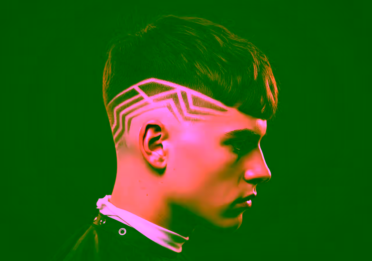 French Crop with Line Design hairstyle for men 2026 — french crop variation, best for creative men + all faces, modern barbering by Master Stylist Jessica Hamilton