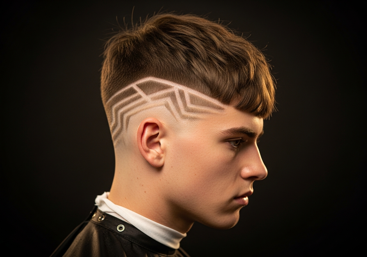 French Crop with Line Design 2026 - Custom Shaved Pattern Fringe